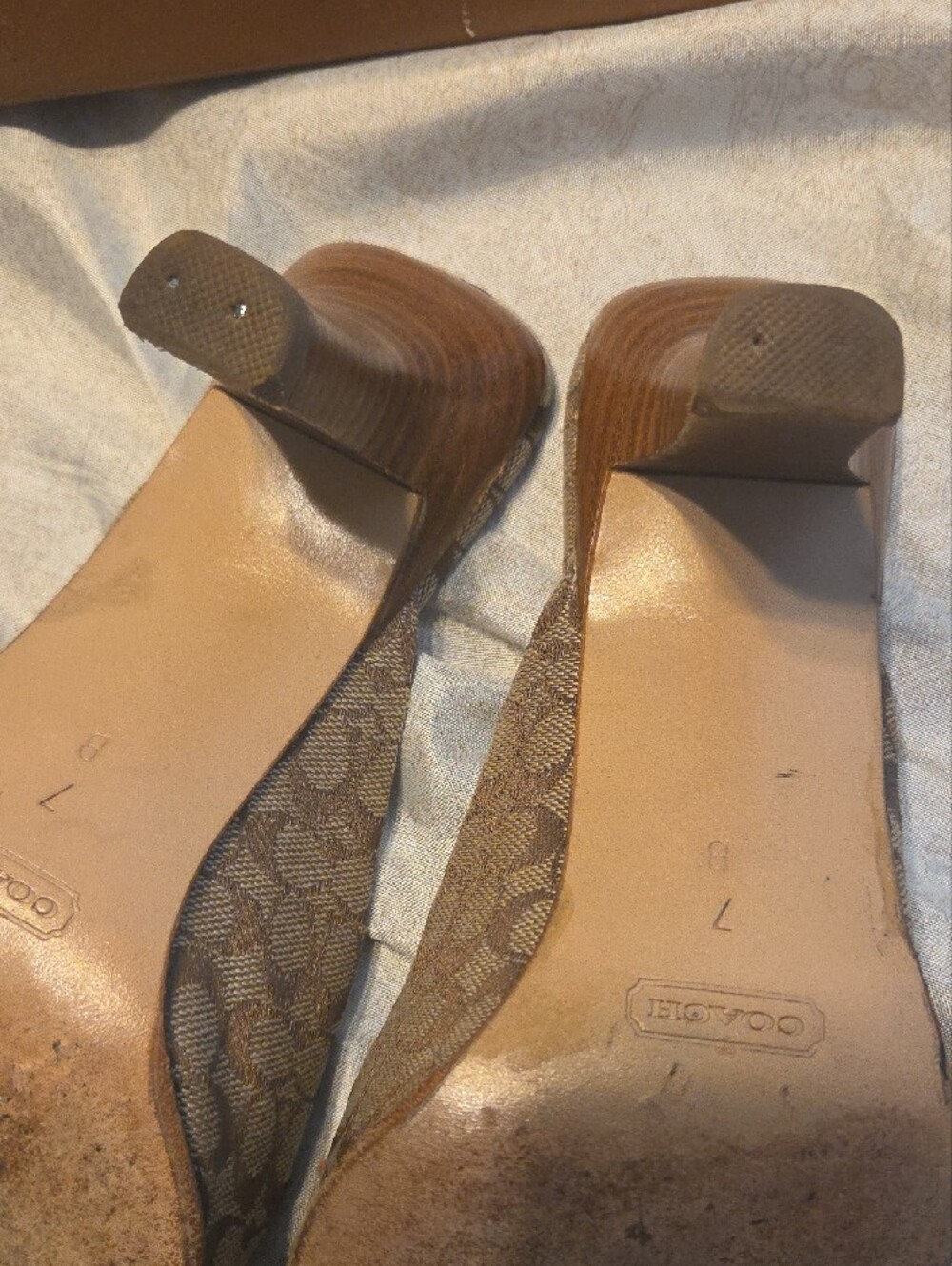 Coach Brown Signature Monogram Slip-On Mules with Tan Strap - Picture 5 of 5